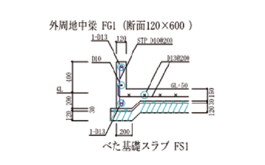 基礎詳細CADファイル出力例（構造計算書）