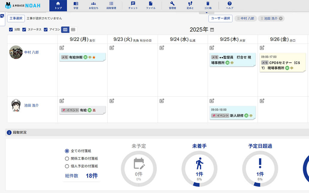 週間表示／月間表示